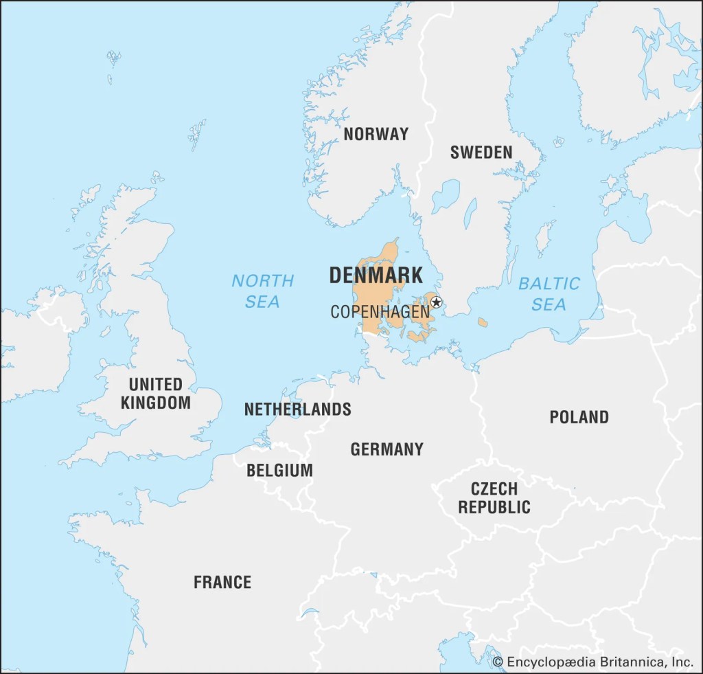 A photo showing where Denmark, Cppenhagen is located, the birthplace of the Landrace breed