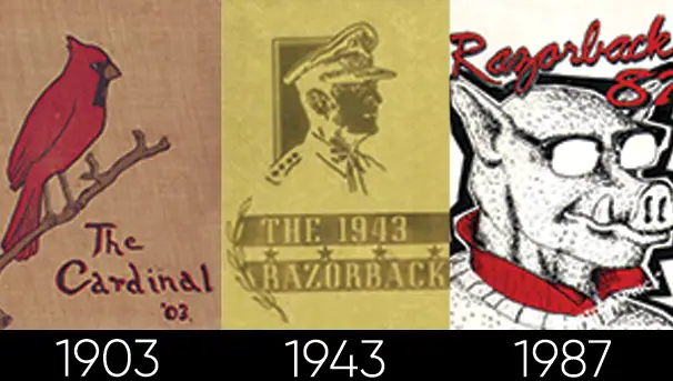 A timeline of when the mascot of the University of Arkansas changed from the Cardinal to the Razorback