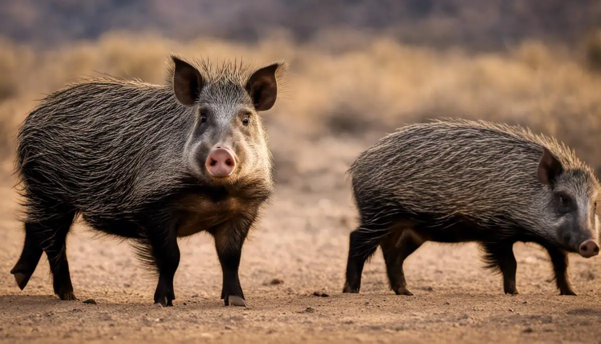 A close-up image of a group of Javelina pigs in their natural habitat.